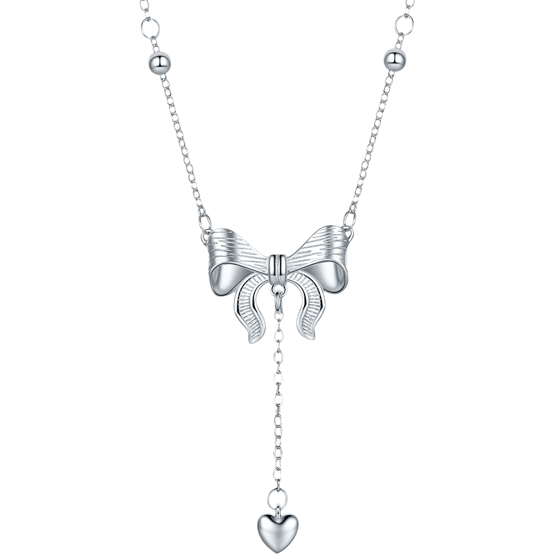 六桂福珠寶S925銀項(xiàng)鏈女流蘇蝴蝶結(jié)鏈墜輕奢小眾鎖骨鏈生日禮物女生 鏈長(zhǎng)46cm