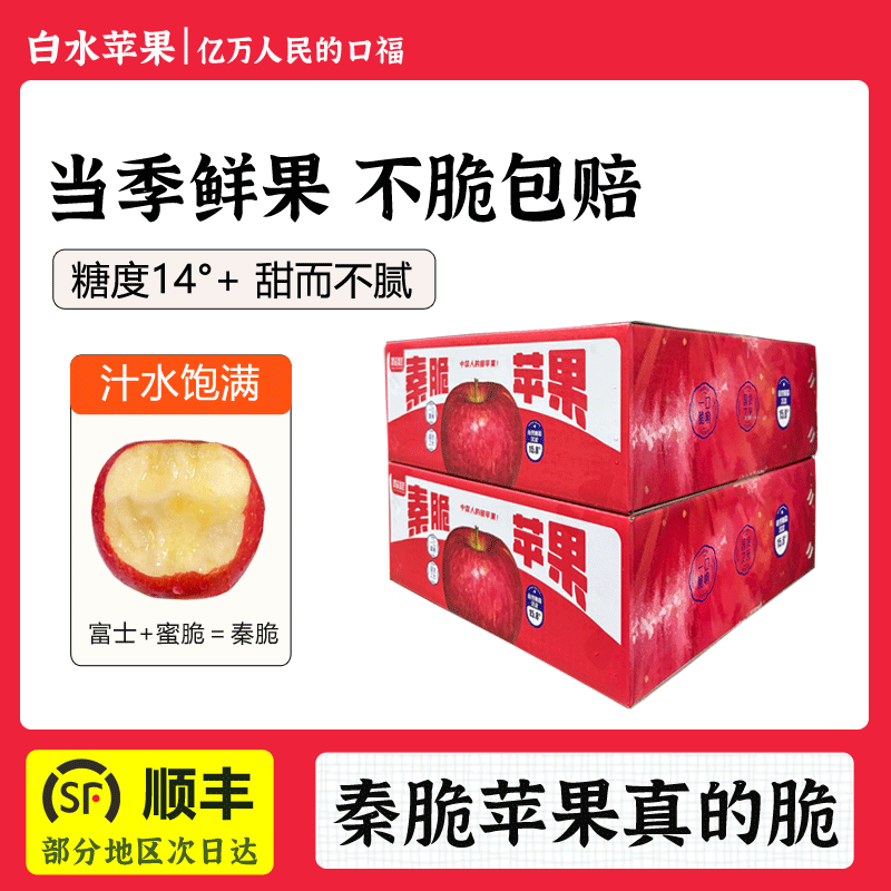 旭峥果蔬陕西白水正宗秦脆苹果当季头茬新鲜孕妇水果脆甜多汁整箱礼盒顺丰 净重4.5斤【中果】10-12枚