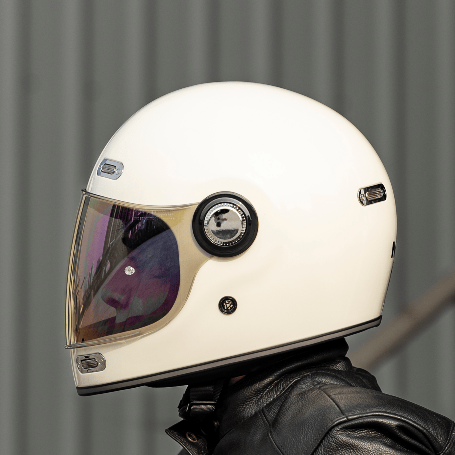 ILM摩托车头盔复古全盔超宽视野轻量化巡航机车头盔电动车 米白 XL