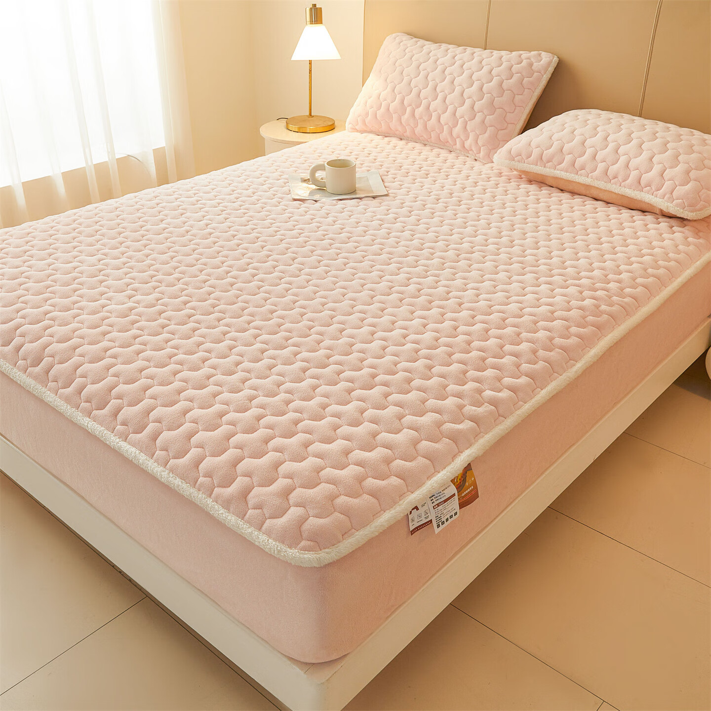 雅鹿牛奶绒夹棉床笠1.8米x2米床单床套罩床垫保护套加厚a类母婴三件套 牛奶绒夹棉床笠-玉颜粉【A类加绒加厚】  150*200+30cm高度