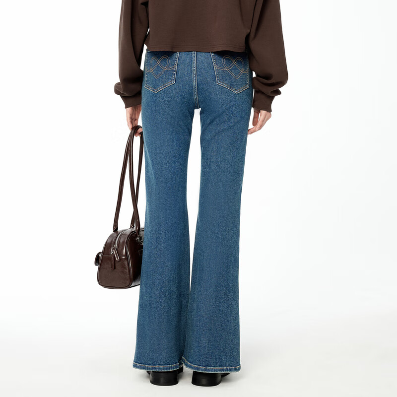 乐町复古牛仔喇叭裤 深牛仔蓝 S