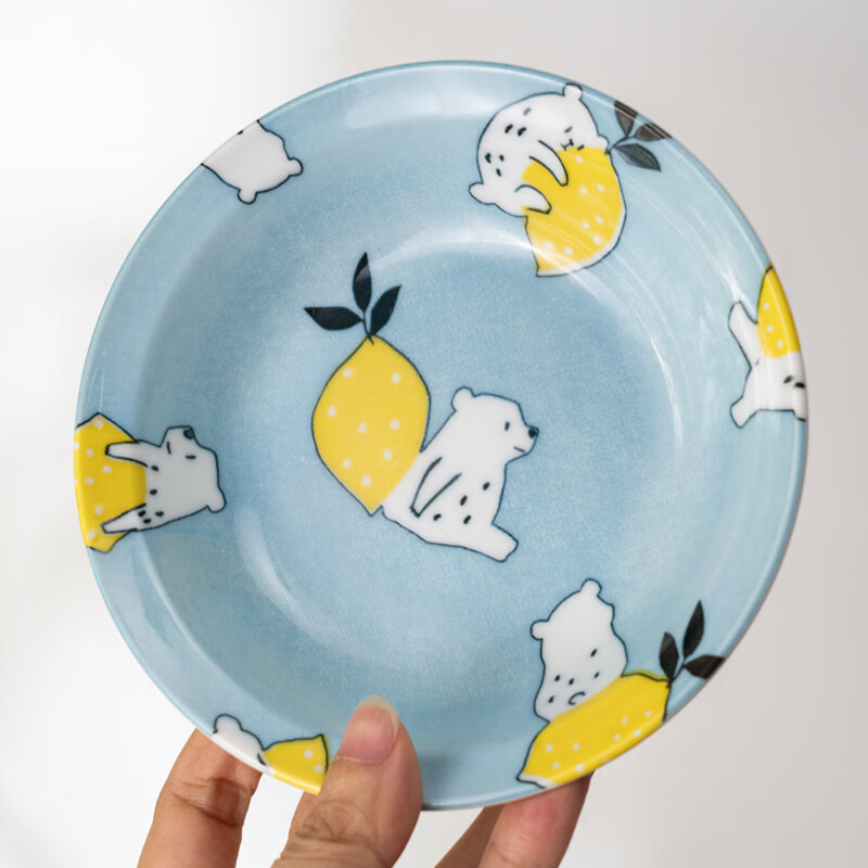 美浓烧(Mino Yaki)日本进口高颜值饭碗家用小学生陶瓷碗盘卡通实用餐具 童趣蓝鲸7.5英寸深盘