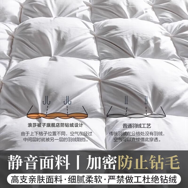 浪莎（LangSha）A类羽丝绒被95鹅毛绒被冬被加厚保暖鸭丝绒被6-10斤秋冬被子被芯 白色【抗寒保暖 混带95白鹅绒】 200*230cm8斤【室温0-5℃】