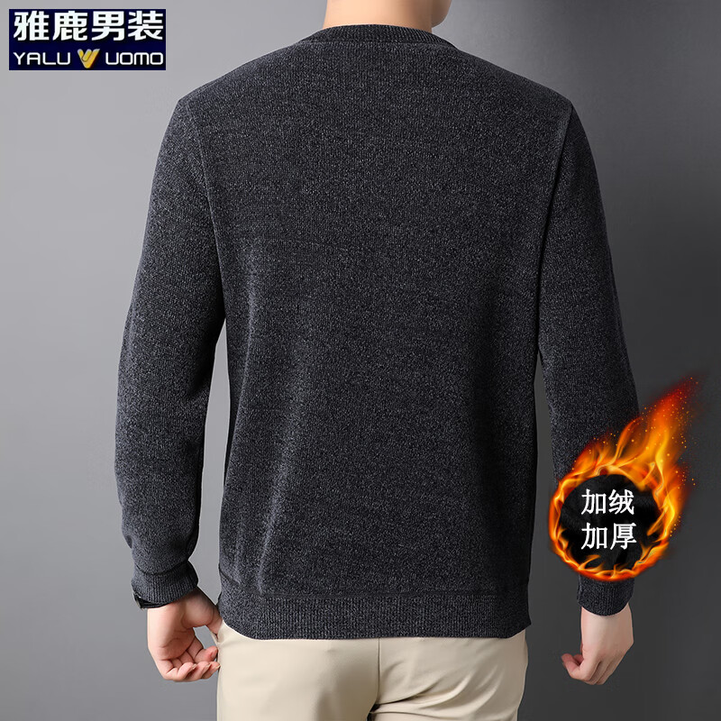 雅鹿男装雪尼尔加绒加厚毛衣男冬季潮流休闲套头针织衫保暖上衣 灰色 XL (175)（建议140-155斤）