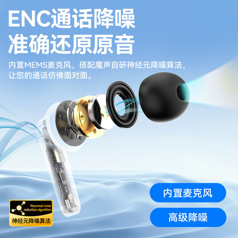 魔声（Monster）N-Lite 203 真无线蓝牙耳机 半入耳式耳机 无线耳机无线通话降噪 银白色