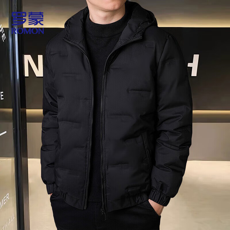 罗蒙（ROMON）棉服男士保暖棉衣加厚百搭休闲连帽外套男装ZH1988黑色XL