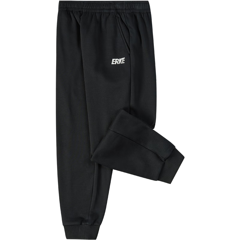 鸿星尔克（ERKE）童装男女童长裤儿童24新品加厚针织长裤正黑140