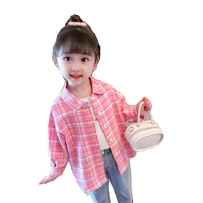 森用女童格子衬衫春季2025新款长袖洋气春秋款女宝宝儿童上衣春装衬衣 粉色小兔衬衫 100 建议身高95cm