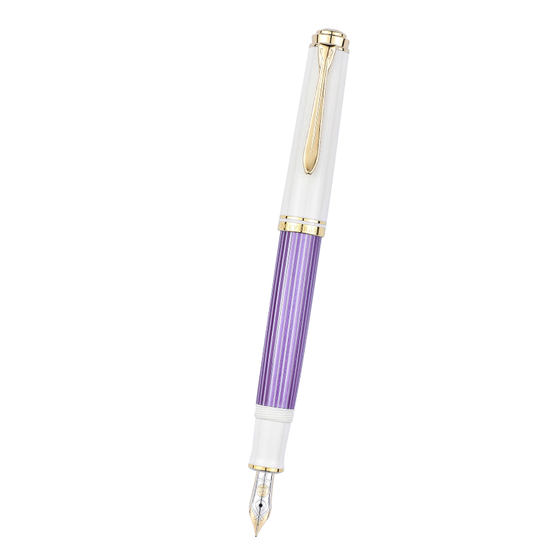 百利金 Pelikan14K金尖M600紫條墨水筆鋼筆violet white 紫色 紫色黑金4001禮盒 F尖