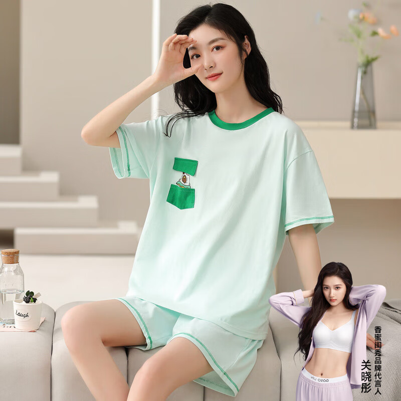 香蜜闺秀GOSO夏季女士家居服简约舒适亲肤睡衣可外穿 3233154蓝绿色 XL