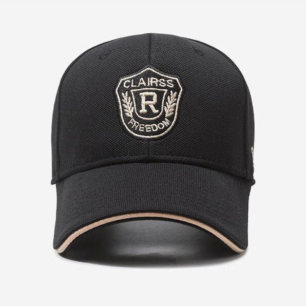 自相遇硬顶帽子男女同款菠萝布金线刺绣R字母遮阳棒球帽时尚百搭鸭舌帽 黑色金秀+礼盒 均码