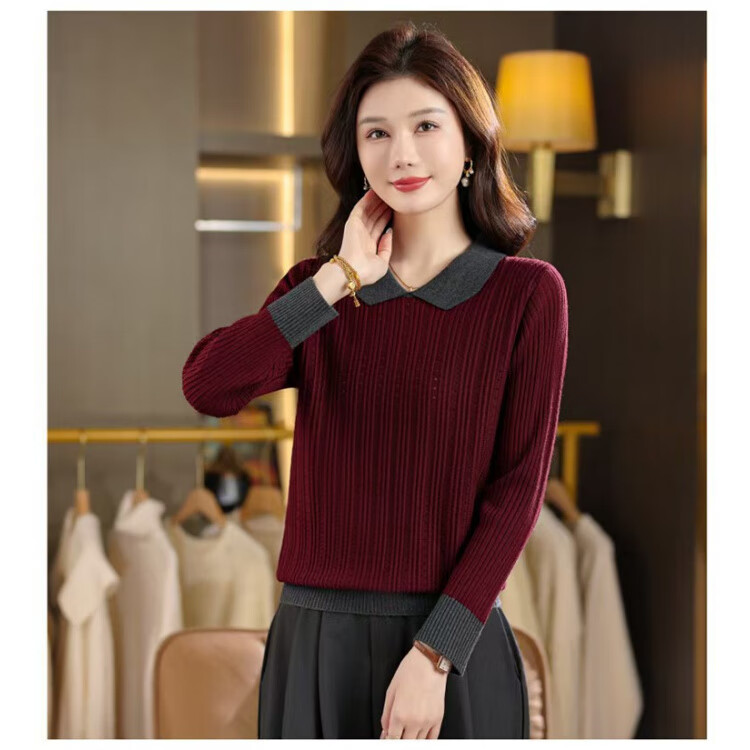 鹿王（KING DEER）時尚新款復(fù)古女士羊絨衫純色百搭修身打底毛衫感長袖秋冬毛衣 安哥拉紅 L