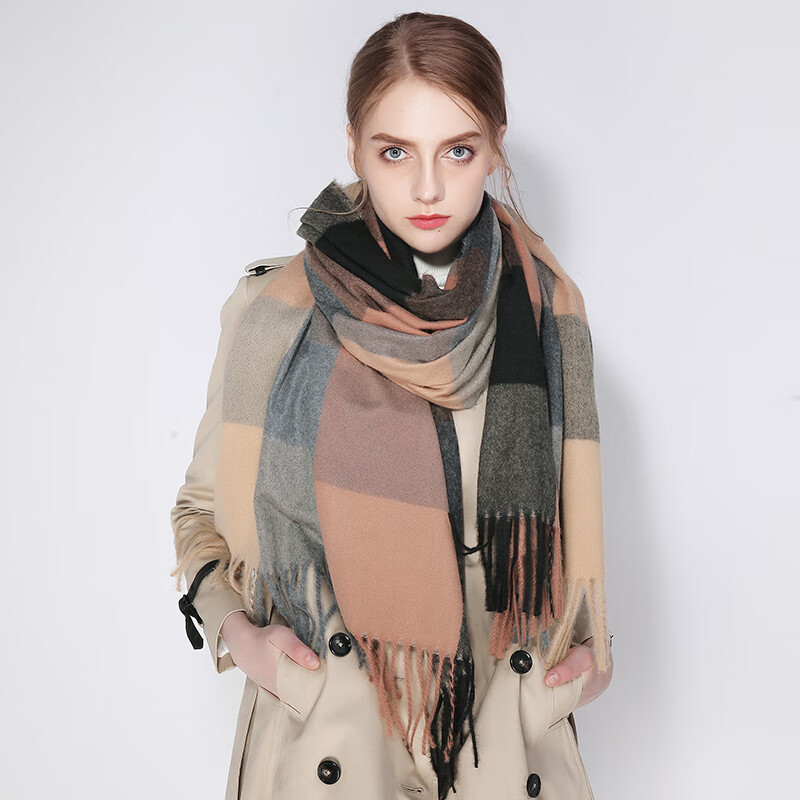 达芬奇密码 围巾女冬季学生韩版 保暖围脖情侣男格子披肩  5# 混灰深驼