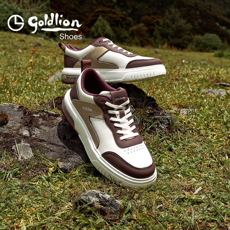 金利来（Goldlion）男鞋25年秋冬款休闲鞋气垫底潮流运动鞋百搭增高板鞋皮鞋运动鞋 白/红 38