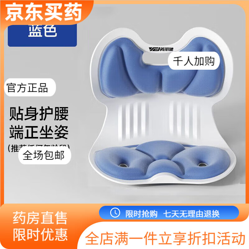 通用英尔健中小学生护腰坐垫驼背坐姿器腰靠垫器力量训练器械 烟波蓝【人体工学护腰脊椎】久坐不累 儿童款【姿态】动态环绕支撑