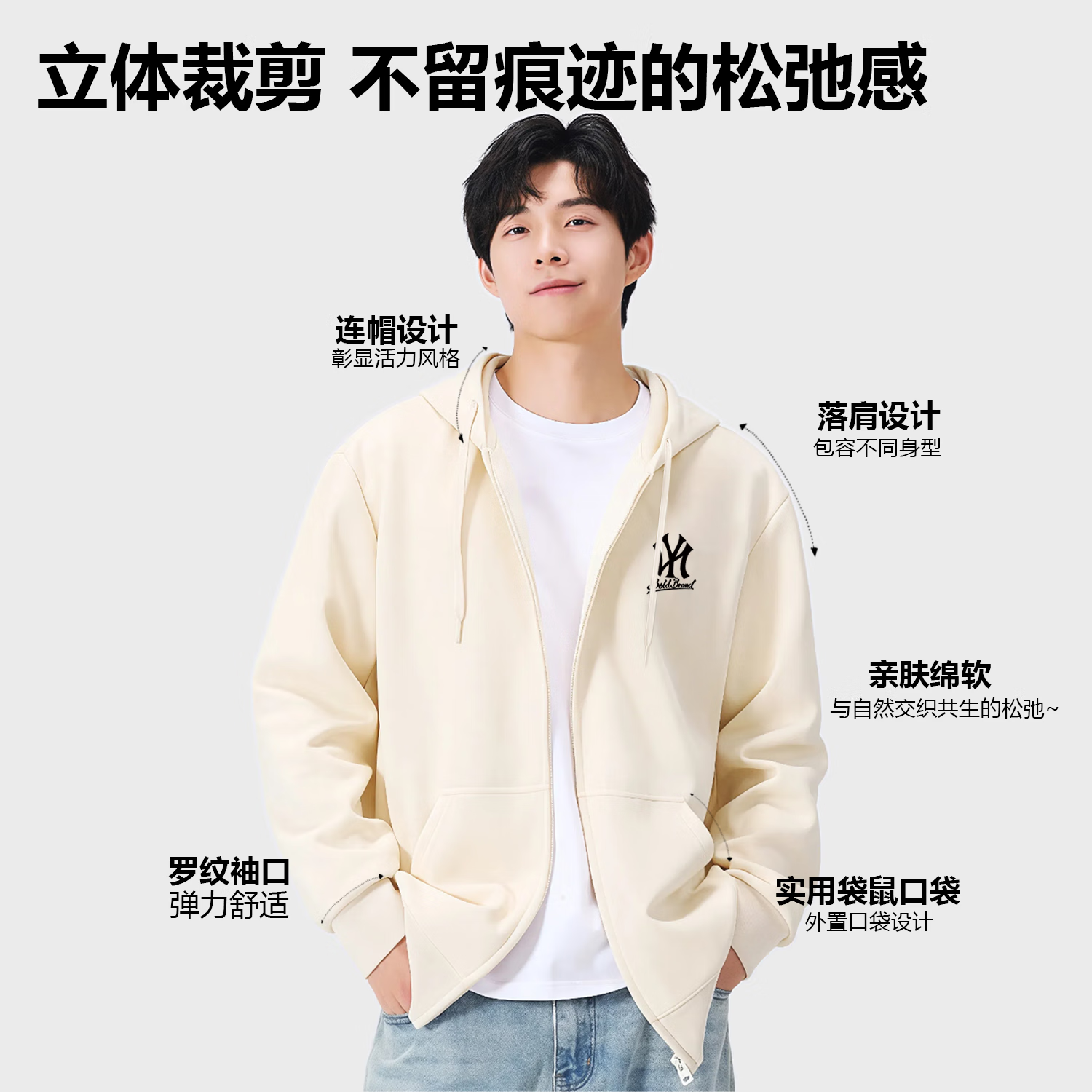 FEAE官方品牌外套男2025春秋重磅刺绣开衫卫衣男连帽上衣休闲宽松男装 深灰色&春秋款 -官方正品 XL 码【建议130-155斤】-开衫