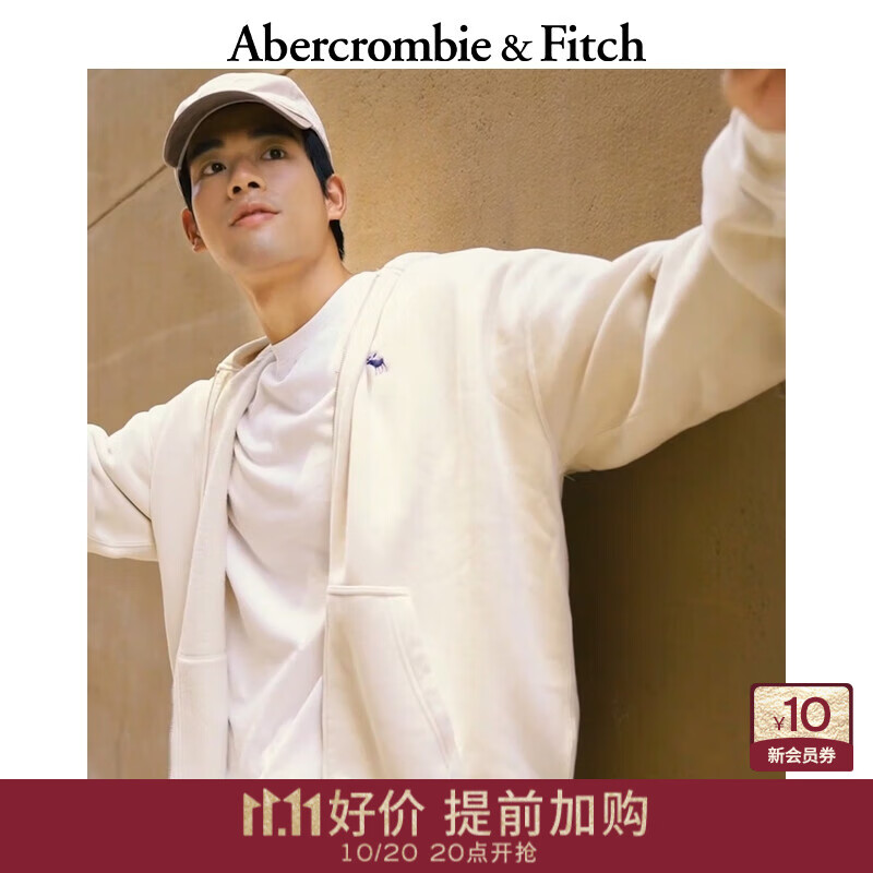 Abercrombie &amp; Fitch经典小麋鹿图案男装女装情侣装24春秋抓绒卫衣外套122-4257 奶白色 2XL 185/124A尺码偏大,建议小一码
