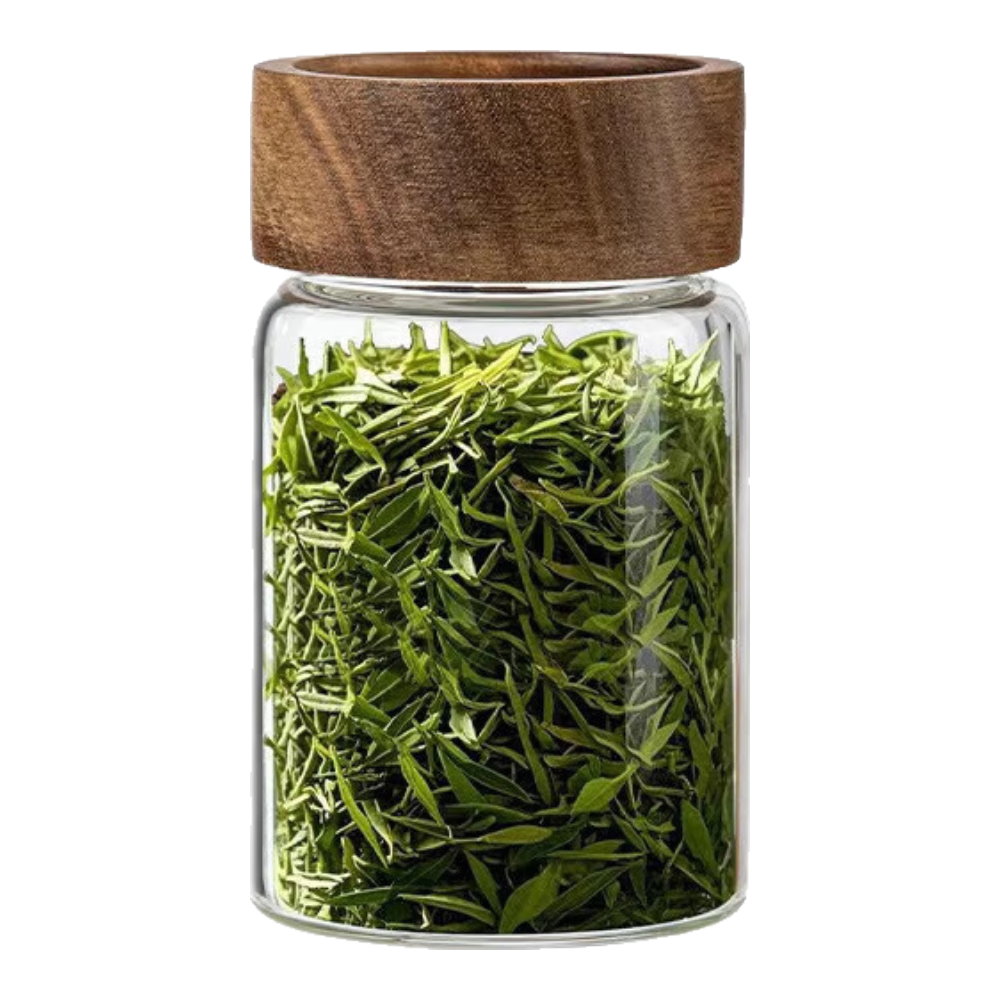 高硼硅密封玻璃罐螺纹相思木盖茶叶罐防潮储存便携收纳花茶罐 小口径茶叶密封罐6.5*11 250ml 1个