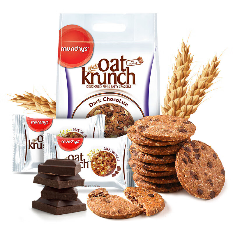馬奇新新Munchys黑巧克力豆味燕麥餅干390g袋粗糧麥片早餐代餐 1袋*黑巧克力豆燕麥餅干390g*