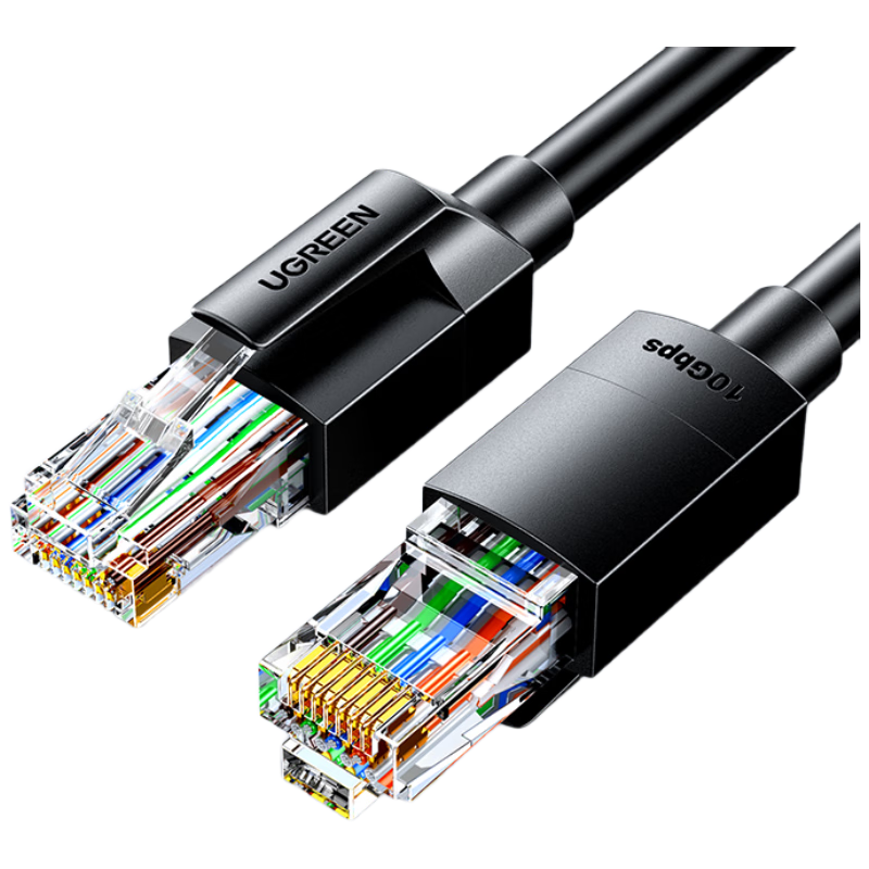 绿联超六类网线 CAT6A类万兆成品网线 2米家用电脑网络宽带工程跳线8芯双绞线带双接头兼容千兆黑55157