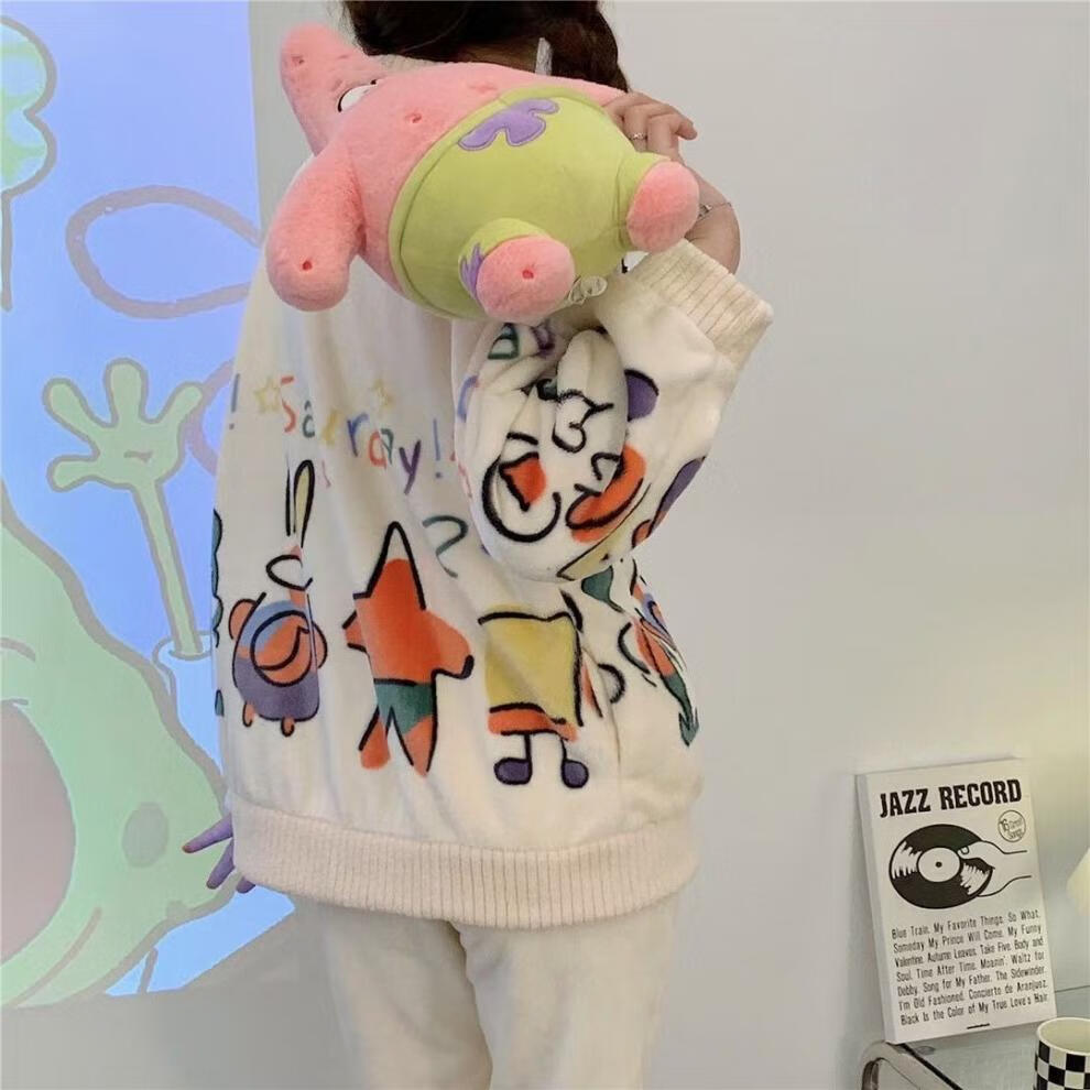 有只绵珊瑚绒家居服套装女居家仙女暖暖睡衣加绒加厚舒适保暖居家两件套 小星套装 均码 【适合80-140斤】