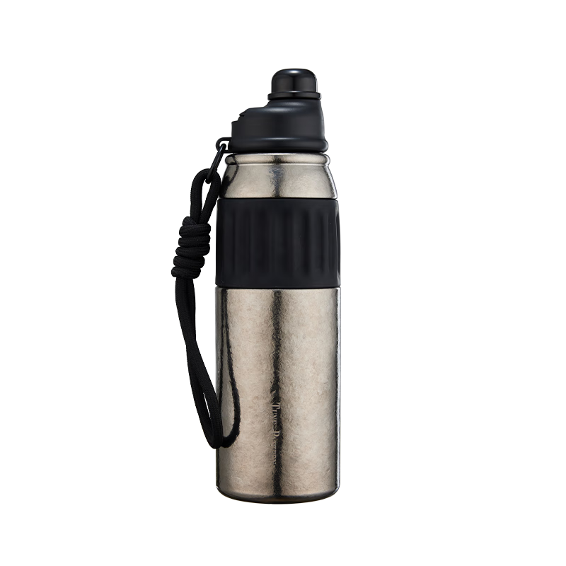 TUNE-PATTERN汀派纯钛运动水壶户外便携茶杯旅行杯骑行杯子双饮口大容量吸管杯 炫目银【送定制杯刷】600ml