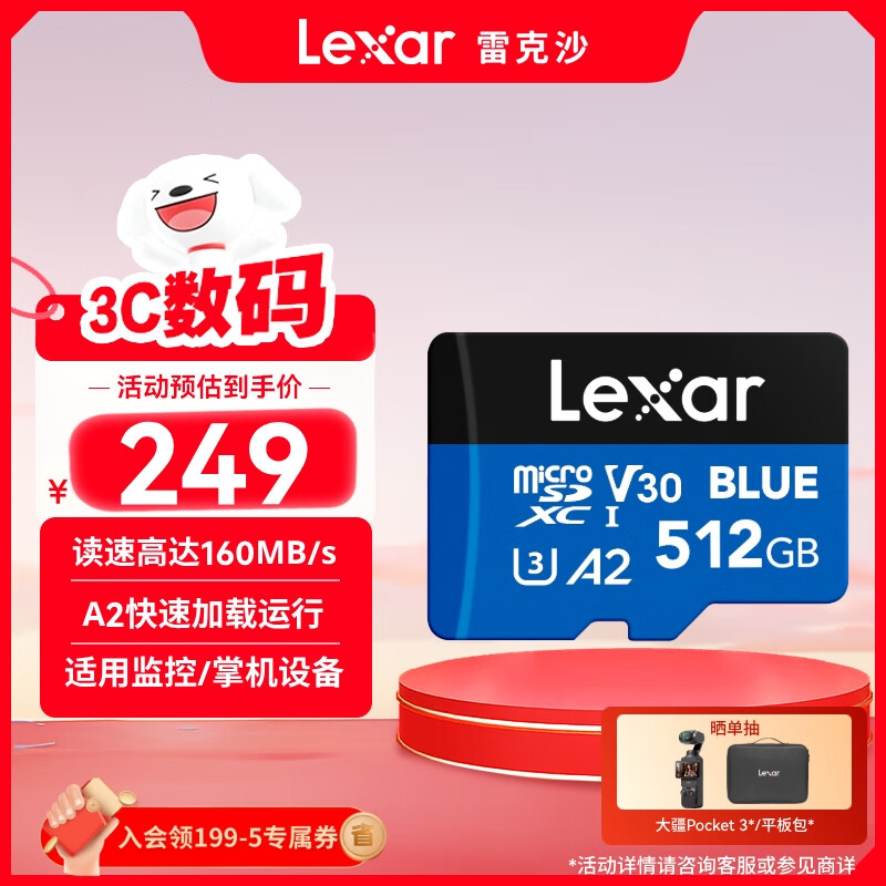 雷克沙（Lexar）512GB TF（MicroSD）存储卡 V30 A2 读160MB/s 游戏机平板行车监控录像内存卡 4K超清拍摄（BLUE）