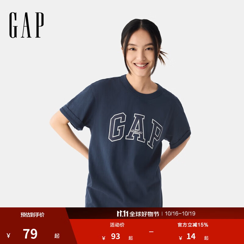 盖璞男女装2025春季新款纯棉字母印花logo短袖T恤上衣美版797924 藏蓝色 M 美码 L亚洲码180/96A