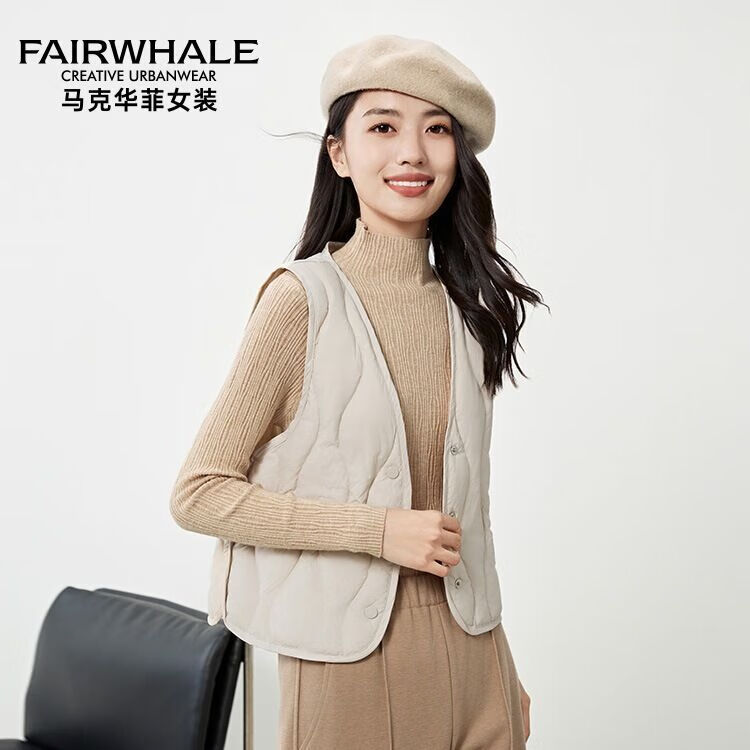 马克华菲轻薄羽绒马甲女款2025冬季新款内搭V领马夹背心贴身内胆