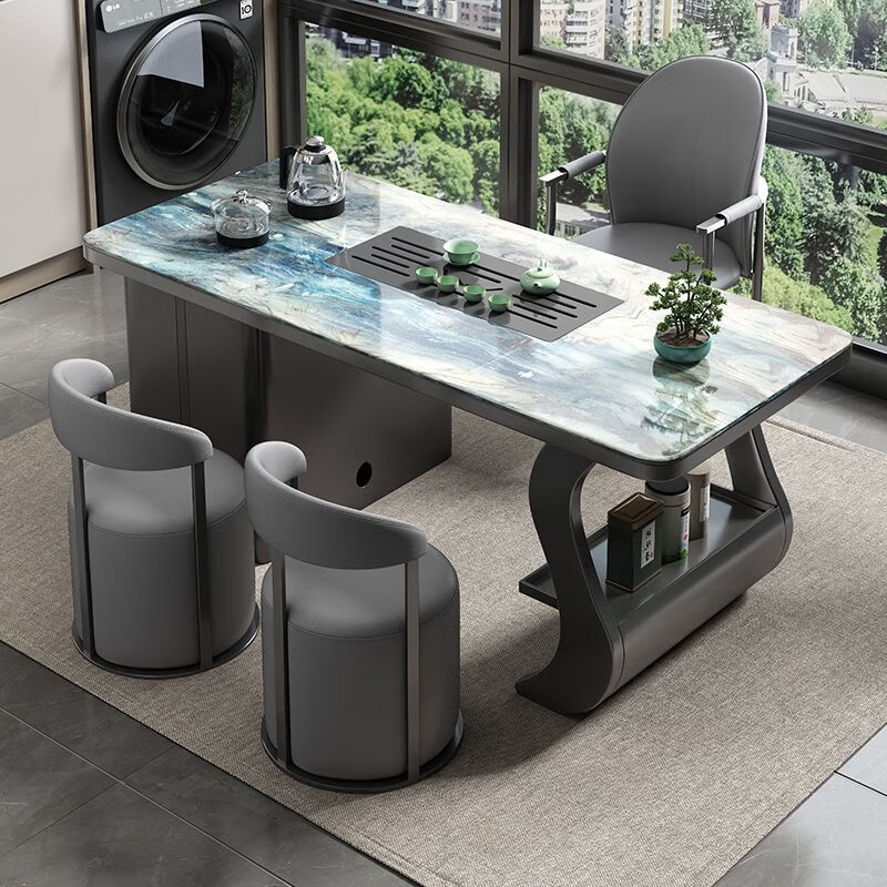 定舟岩板奢石茶桌椅组合轻奢现代阳台烧水壶一体茶桌办公室小茶台茶几 岩板单茶桌 1.2米