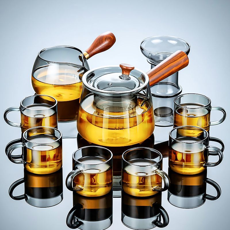 简漾耐高温玻璃功夫茶具套装茶家用轻奢高档茶壶杯全套办公室泡茶茶盘 10头烟灰6把杯