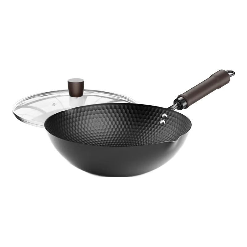 胖东来同款已开锅极铁锅不粘锅电磁炉燃气灶通用炒菜锅无涂层熟家用铁锅 【免开锅】三倍窒化极铁锅带蒸笼生锈包退 34cm