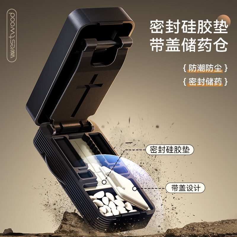 嘉智鹤多功能日本切药器一分二便携切割神器四分之一分药器药片分割药盒 墨羽白 升级款【1/2+1/4切药器】切药+储药