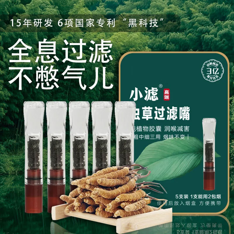 小滤虫草过滤烟嘴粗中细过滤器高端礼品男人女人中药戒烟过滤嘴 5支装