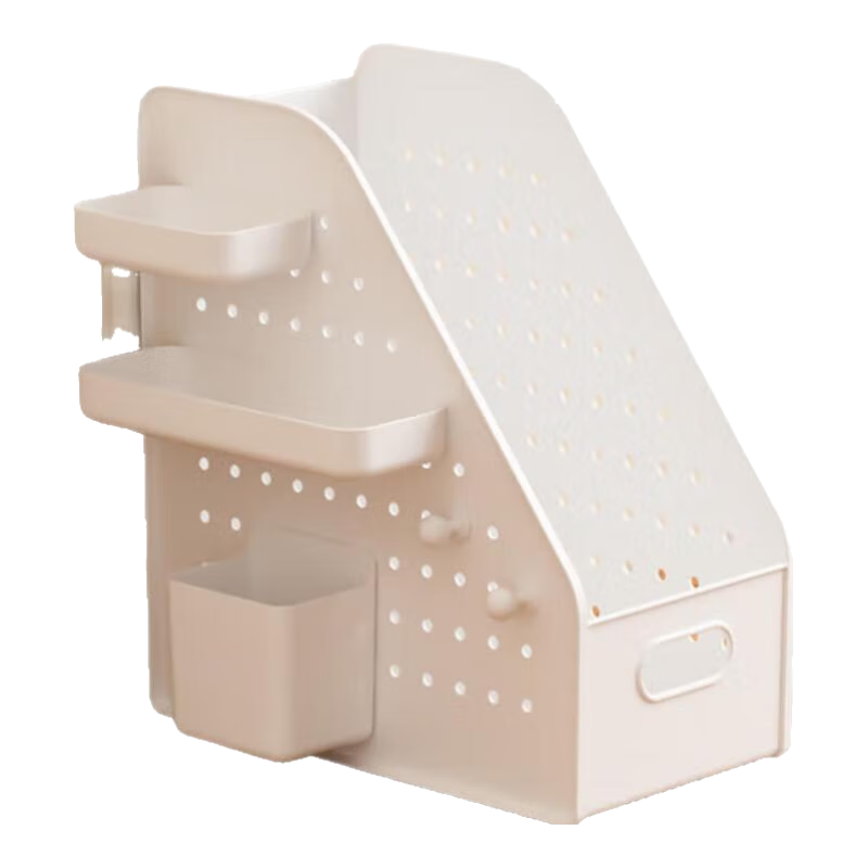 三年二班桌面书架桌面收纳置物架简约书本收纳盒洞洞板整理盒好物书立学生宿舍办公室书桌整理笔筒书立架 白色大号+洞洞板配件