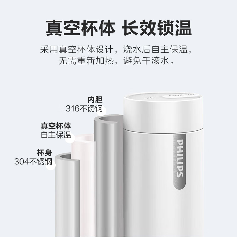 飞利浦（PHILIPS）烧水杯保温杯便携式烧水杯子旅行电加热水杯壶男女士实用支持刻字 0.4L 【出门必备】烧水杯石墨黑