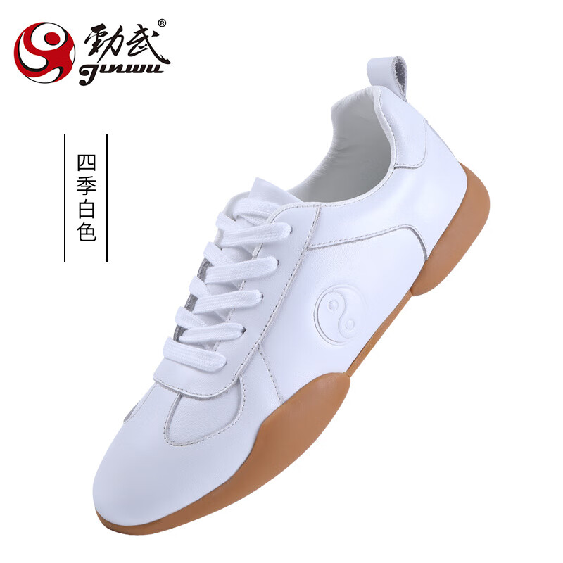 勁武（JIN WU）太極鞋女透氣真軟皮牛筋底春夏武術(shù)鞋太極練功鞋女太極運(yùn)動(dòng)鞋 白色 35