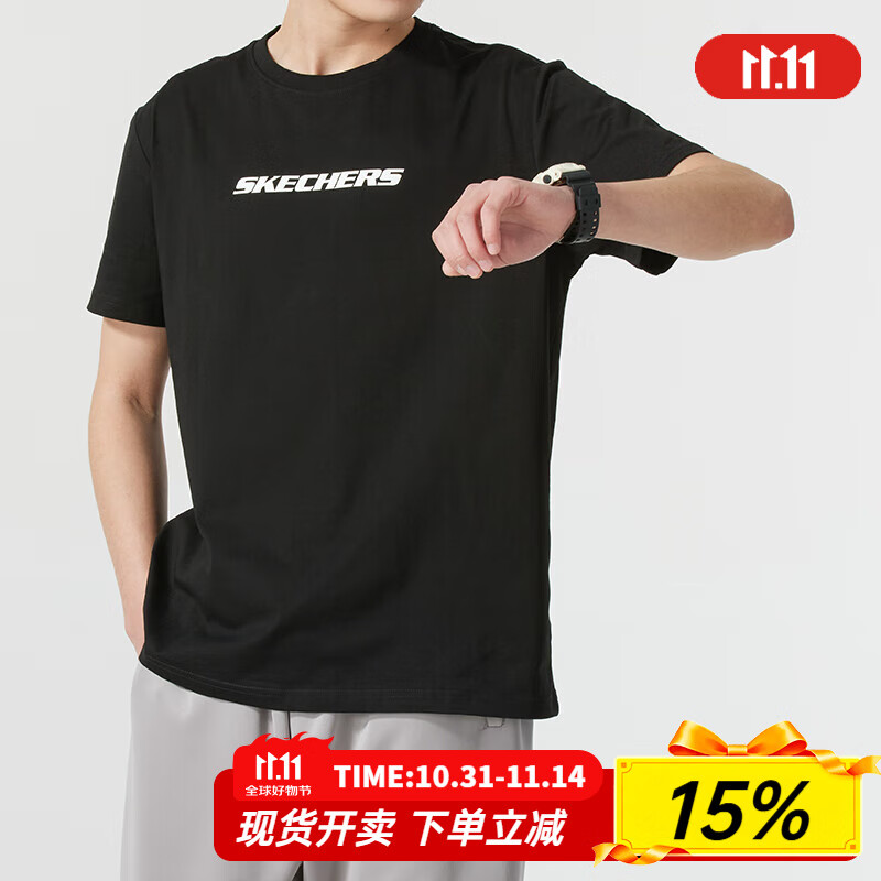 斯凯奇（Skechers）短袖女夏季男2025新款纯棉t恤情侣透气宽松圆领运动男女同款半袖 01TS/80%棉 L /1