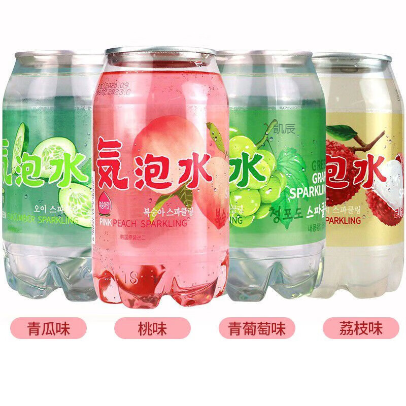 食怀6瓶韩国进口熊古屋汽水荔枝味葡萄味气泡水350ml桃子味碳酸饮料