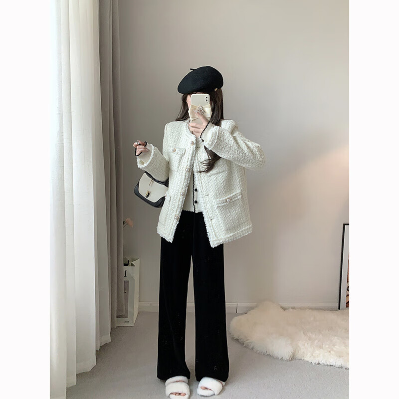 阿玛施AMASS哥弟适用黑色丝绒直筒裤女春秋百搭显瘦显腿长垂顺休闲长裤拖地裤 黑色 L