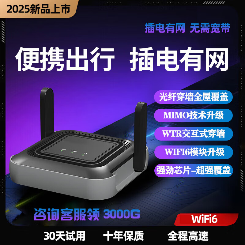 云齐品无线wifi免拉网线宽带路由器3网通无限流量2026新款4g5g无线网络免拉网线租房农村家用路由器 全程高速低延迟-20核光纤网速