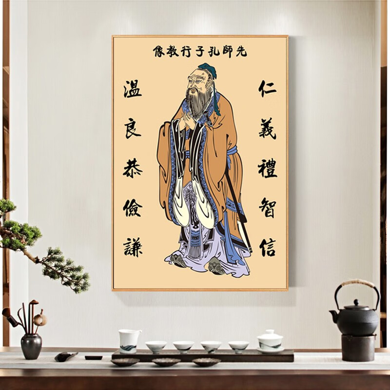 挂画供奉学生书房卧室办公室装饰画万世师表孔夫子墙壁画 孔子像