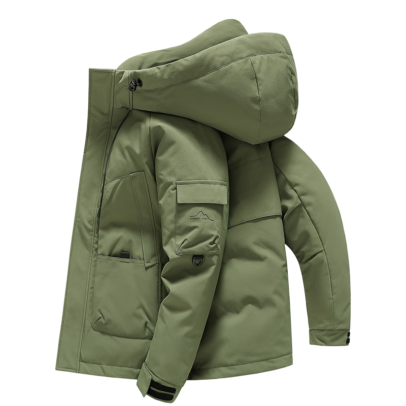 鸭鸭（YAYA）王一博同款新山系羽绒服短款男2025年冬季新款户外工装保暖外套YX 军绿色 L