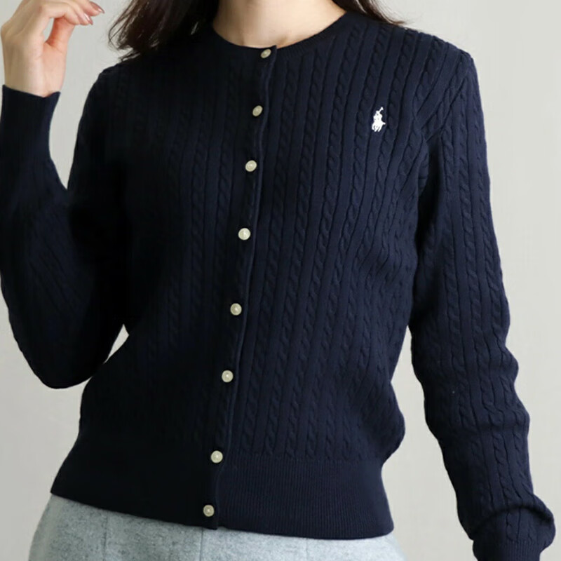 Polo Ralph Lauren拉夫劳伦女生针织衫女大童女士纯棉开衫上衣保暖秋冬 313543047  HUNTER NVY L （建议身高150cm）