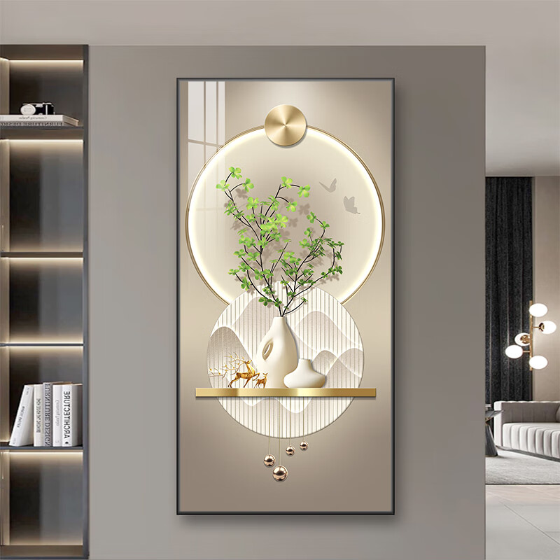 柳莺花燕入户玄关装饰画玄关挂画走廊过道挂画客厅山水画新款高级感玄关画 时来运转（简约风） 80X160cm铝合金框 超透晶瓷（亮面） 默发黑框（如需金色请备注）