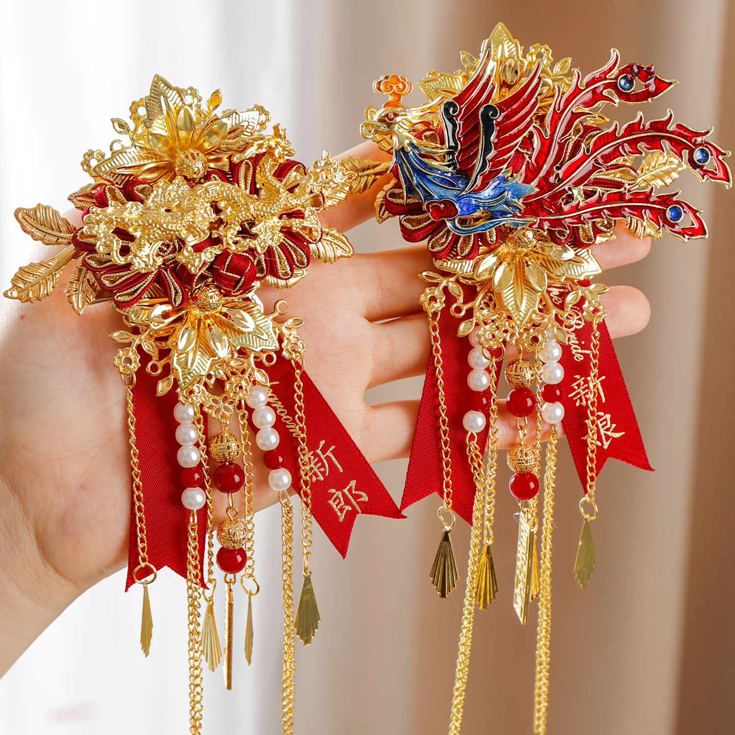 惟以安龙凤胸花结婚礼新郎新娘专用伴娘伴郎胸针别花一对襟花家人全套 【经典龙凤呈祥胸花】烫金飘带+礼盒