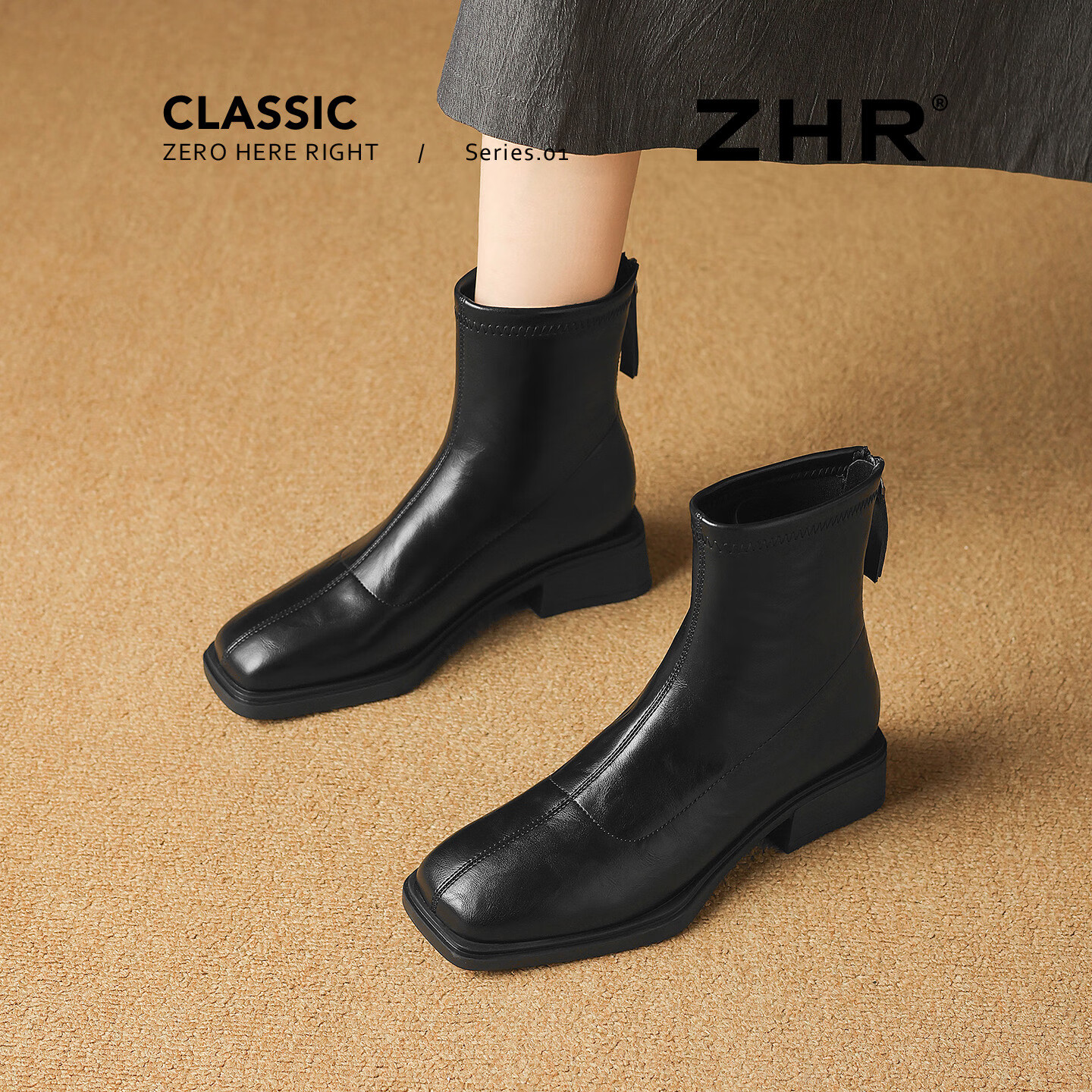 ZHR粗跟短靴女2025冬季新款加绒马丁靴女洋气小短靴子女BL663A黑37