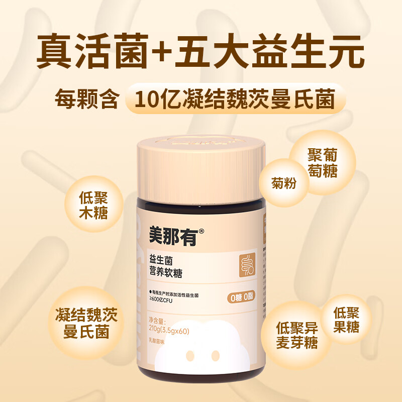 minayo美那有 益生菌软糖活性益生菌成人儿童肠道肠胃健康超600亿活性菌 [性价比款] 120粒*2瓶 装益生菌
