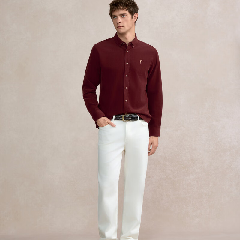 POLOWALK男装2025秋季新品男式长袖衬衫休闲通勤百搭男士开衫上衣 枣红 M