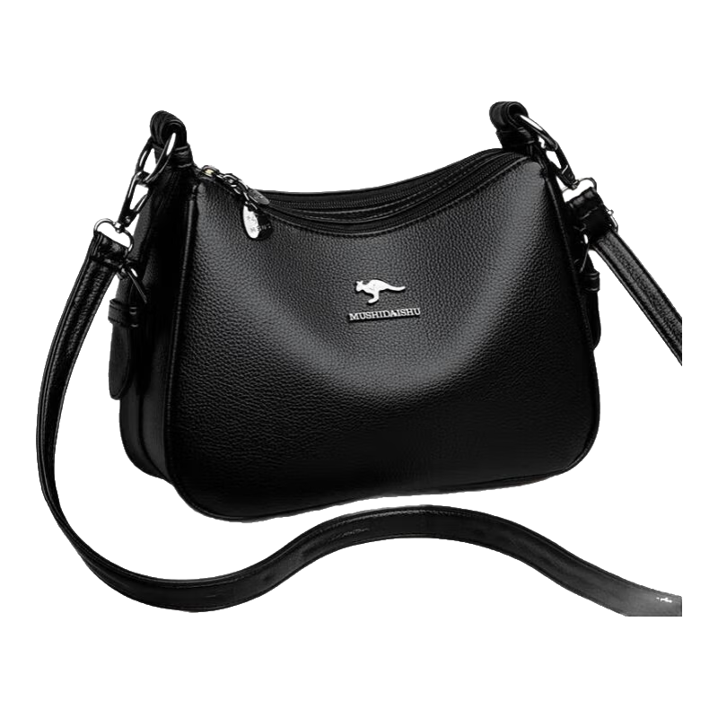 真皮质感包包女2025新款女士百搭大容量中年妈妈包简约单肩斜挎包 黑色